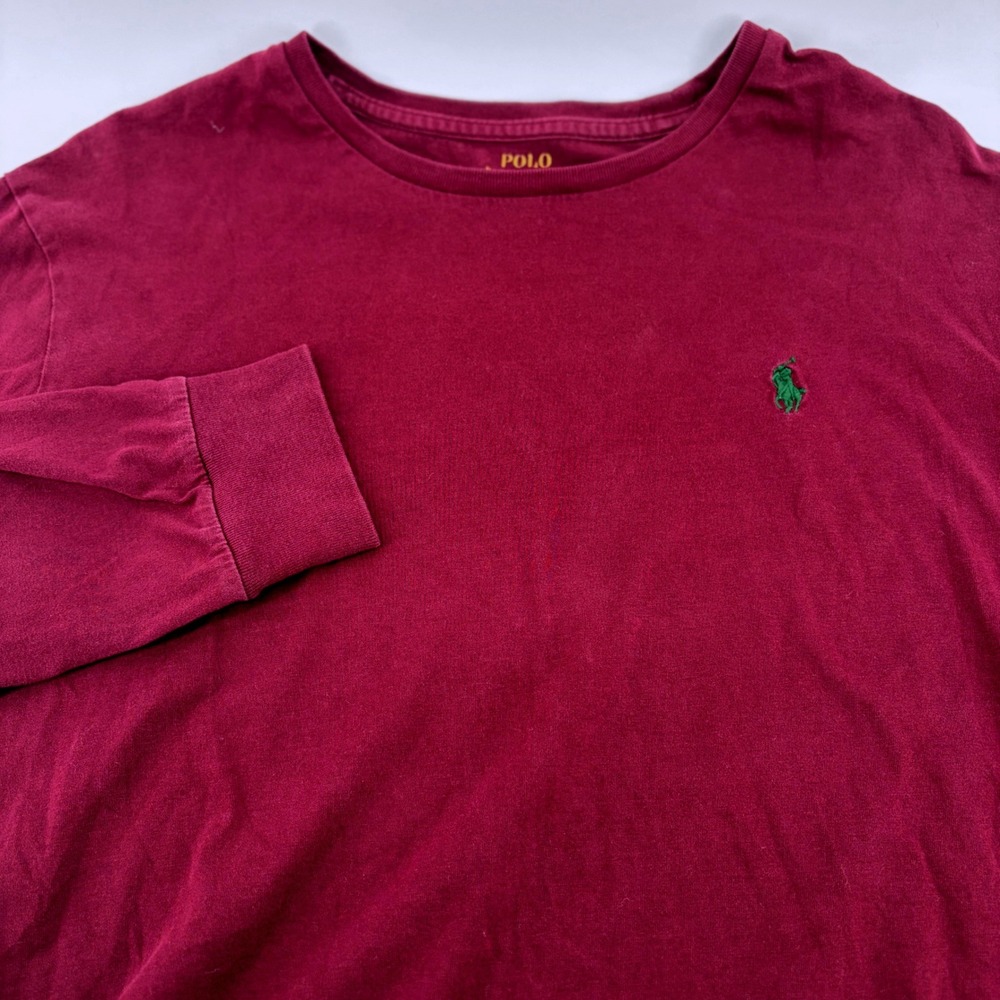 Polo Ralph Lauren Mens Long Sleeve T-Shirt Burgundy Maroon Green Pony Large